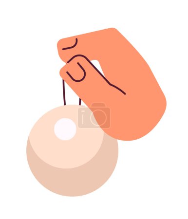 Ilustración de Bola colgante decoración de Navidad dibujo animado personaje ilustración de la mano. Sosteniendo bauble xmas 2D imagen vectorial aislada sobre fondo blanco. Esfera decorativa festiva de invierno editable clipart plano color - Imagen libre de derechos