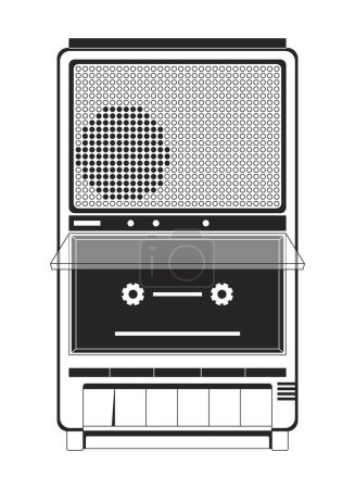 Ilustración de Grabadora de cinta de casete retro objeto de dibujos animados 2D en blanco y negro. Reproductor de cassette de audio vacío elemento de contorno vectorial aislado. Volver a 90s dispositivo de música nostálgico monocromático plano punto ilustración - Imagen libre de derechos