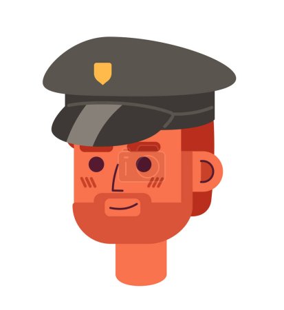 Illustration for Caucasian man police officer hat 2D vector avatar illustration. European policeman detective cartoon character face portrait. Law enforcement flat color user profile image isolated on white background - Royalty Free Image