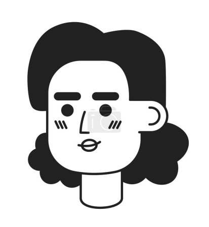Illustration for Smiling woman hispanic adult black and white 2D vector avatar illustration. Happy lady latin american outline cartoon character face isolated. Curly hair female flat user profile image, portrait - Royalty Free Image