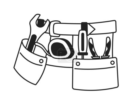 Illustration for Tools belt on waist black and white 2D cartoon object. Carpenter instruments organizer, handyman pouch isolated vector outline item. Diy repair. Tool storage monochromatic flat spot illustration - Royalty Free Image