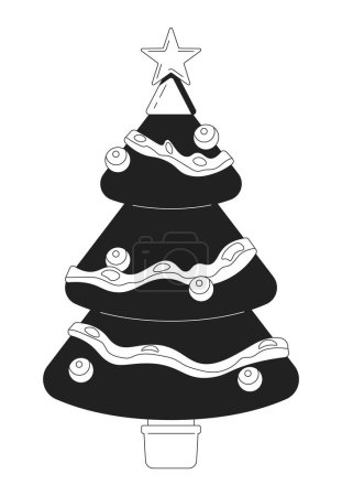 Ilustración de Baubles árbol de Navidad blanco y negro objeto de dibujos animados 2D. Abeto año nuevo. Decoraciones abeto xmas aislado elemento contorno vectorial. Celebración festiva adorno monocromático plano punto ilustración - Imagen libre de derechos