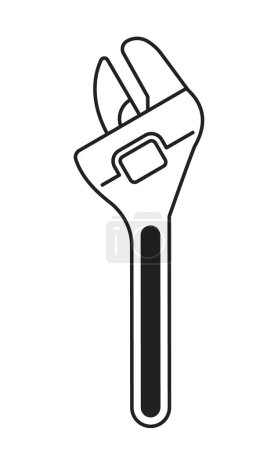Illustration for Wrench adjustable black and white 2D cartoon object. Repair instrument. Construction hand tool isolated vector outline item. Workshop mechanic. Spanner work tool monochromatic flat spot illustration - Royalty Free Image