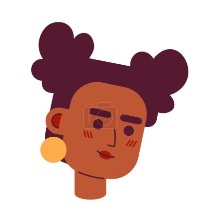 Ilustración de Dos bollos chica negra con pendientes 2D vector avatar ilustración. Mujer de moda afroamericana personaje de dibujos animados retrato de la cara. Imagen de perfil de usuario a color plano de moda aislada sobre fondo blanco - Imagen libre de derechos