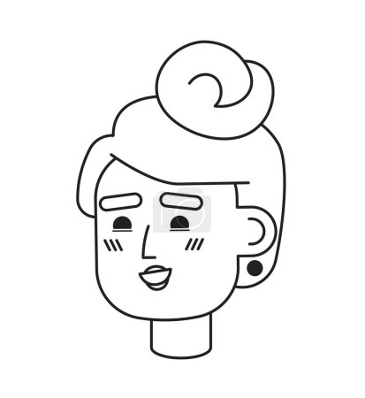 Ilustración de Sonriente hermosa mujer caucásica negro y blanco en blanco y negro 2D vector avatar ilustración. Cara de personaje de dibujos animados contorno alegre femenino aislado. Elegante dama plana imagen de perfil de usuario, retrato - Imagen libre de derechos
