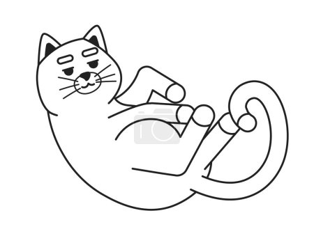 Cozy cute cat curled up black and white 2D cartoon character. Single animal adorable kitten isolated vector outline animal white background. Domestic pet curling monochromatic flat spot illustration
