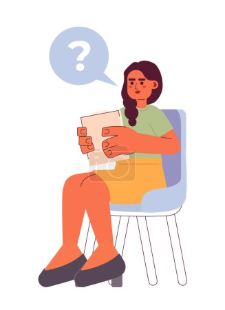 Illustration for Indian woman interviewer asking question 2D cartoon character. South asian business lady sitting on chair isolated vector person white background. Employment recruiter color flat spot illustration - Royalty Free Image