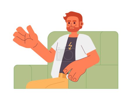 Ilustración de Barbudo hombre caucásico sentado en sillón 2D personaje de dibujos animados. Discutiendo conversación hombre adulto aislado vector persona fondo blanco. Cómoda comunicación color plano punto ilustración - Imagen libre de derechos