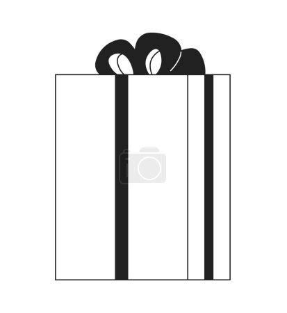 Téléchargez les illustrations : Joyeux Noël boîte cadeau noir et blanc objet de dessin animé 2D. Féliciter nouvelle année giftbox isolé vecteur aperçu article. À Noël. Saisonnière festive salutations enveloppé monochromatique plat spot illustration - en licence libre de droit