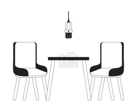 Illustration for Radio interview studio recording room black and white 2D cartoon object. Comfortable desk chairs with hanging microphone isolated vector outline item. Furniture monochromatic flat spot illustration - Royalty Free Image