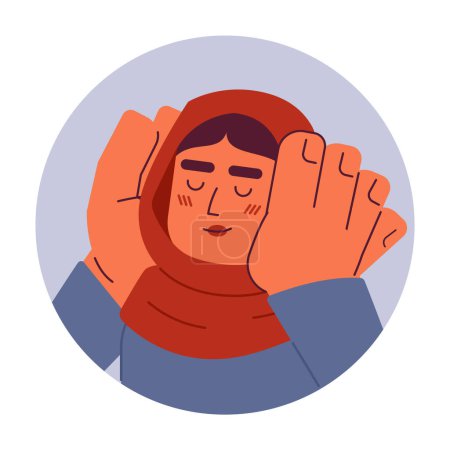Ilustración de Musulmanes hijab lady manos en mejillas sonriendo 2D vector avatar ilustración. Árabe adulto hembra ventosa cara feliz personaje de dibujos animados retrato de la cara. Imagen de perfil de usuario en color plano enamorado aislada en blanco - Imagen libre de derechos