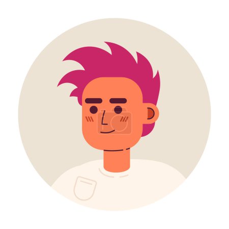 Illustration for Punk mohawk young man relaxed staring 2D vector avatar illustration. Posing punk hairstyle male cartoon character face portrait. Headshot subculture flat color user profile image isolated on white - Royalty Free Image