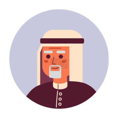 Illustration for Saudi elderly man relaxed standing 2D vector avatar illustration. Cheerful arab senior male cartoon character face. Positive confident headshot posing flat color user profile image isolated on white - Royalty Free Image
