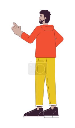 Illustration for Bearded african american man pressing hand 2D linear cartoon character. Black adult male pointing arm isolated line vector person white background. Standing guy side view color flat spot illustration - Royalty Free Image