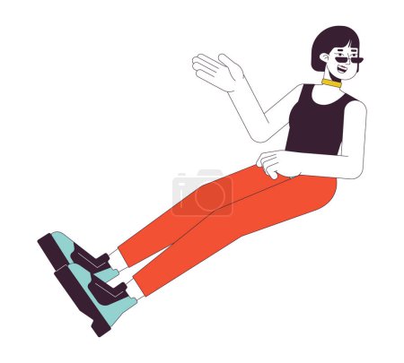 Illustration for Stylish korean young adult woman lively discussing 2D linear cartoon character. Sitting asian girl isolated line vector person white background. Excited talking color flat spot illustration - Royalty Free Image