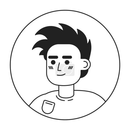 Illustration for Punk mohawk young man relaxed staring black and white 2D vector avatar illustration. Posing punk hairstyle male outline cartoon character face isolated. Headshot subculture flat user profile image - Royalty Free Image