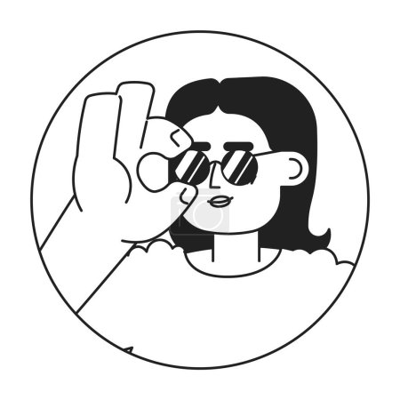 Illustration for Modern middle eastern woman wearing sunglasses black and white 2D vector avatar illustration. Trendy fashionable girl outline cartoon character face isolated. Express yourself flat user profile image - Royalty Free Image
