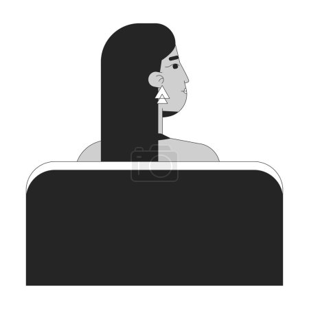 Ilustración de Mujer de Oriente Medio en el teatro de cine en blanco y negro personaje de dibujos animados 2D línea. Árabe joven adulto hembra aislado vector contorno persona. Ver cine monocromático plano punto ilustración - Imagen libre de derechos