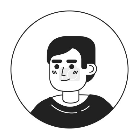 Illustration for Humble smile latino guy relaxed staring black and white 2D vector avatar illustration. Posing hispanic male outline cartoon character face isolated. Headshot casual clothing flat user profile image - Royalty Free Image