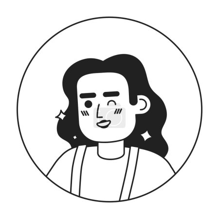 Ilustración de Mujer hispana adulta guiñando un ojo expresión en blanco y negro 2D vector avatar ilustración. Chispa sonriente latina contorno caricatura carácter cara aislada. Imagen de perfil de usuario plano amigable y confiable - Imagen libre de derechos