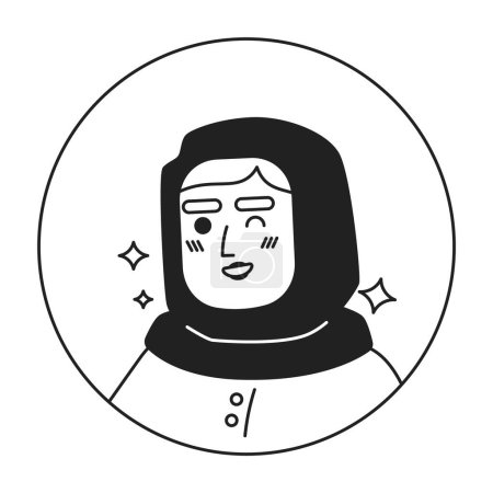 Ilustración de Anciana musulmana guiñando un ojo expresión en blanco y negro 2D vector avatar ilustración. Chispa sonriente árabe superior contorno caricatura carácter cara aislada. Imagen de perfil de usuario plano amigable y confiable - Imagen libre de derechos