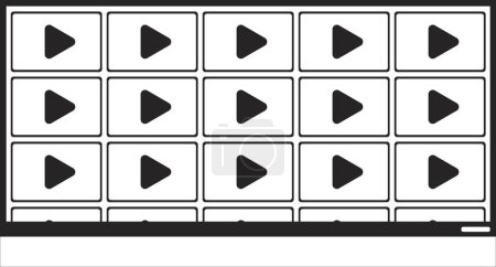 Ilustración de Multimedia pared blanco y negro 2D línea de dibujos animados objeto. Plataforma de streaming bajo demanda. Los canales de televisión transmiten elementos de contorno vectorial aislados. Canales de televisión ilustración plana monocromática - Imagen libre de derechos