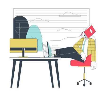 Illustration for Doing bare minimum at work line cartoon flat illustration. Low-engagement worker putting feet on table 2D lineart character isolated on white background. Quiet quitting scene vector color image - Royalty Free Image