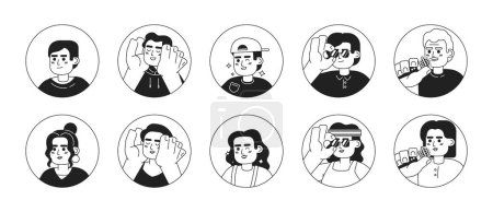 Illustration for Modern latino people black and white 2D vector avatars illustration set. Stylish latin american outline cartoon character faces isolated. Joyful happy flat users profile images collection, portraits - Royalty Free Image