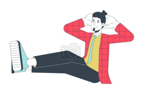Illustration for Chilling relaxing caucasian office guy 2D linear cartoon character. Bearded european man putting legs up isolated line vector person white background. Corporate wellbeing color flat spot illustration - Royalty Free Image