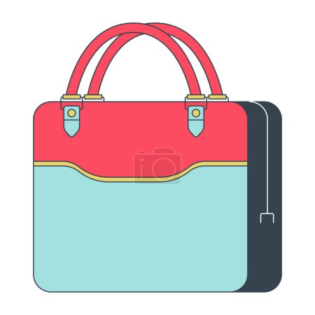 Illustration for Briefcase bag 2D linear cartoon object. Businessman accessory isolated line vector element white background. Old fashioned fashionable brief case. Handbag business color flat spot illustration - Royalty Free Image