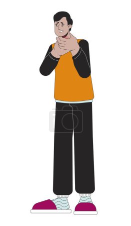 Illustration for Flu sore throat line cartoon flat illustration. Indian young adult man with swollen glands 2D lineart character isolated on white background. Difficulty swallowing angina scene vector color image - Royalty Free Image