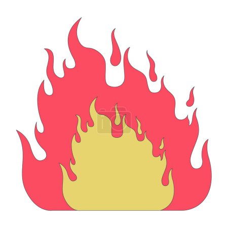 Illustration for Burning fire 2D linear cartoon object. Bonfire blazing isolated line vector element white background. Campsite firepit. Wildfire ignite. Bushfire flames dancing color flat spot illustration - Royalty Free Image