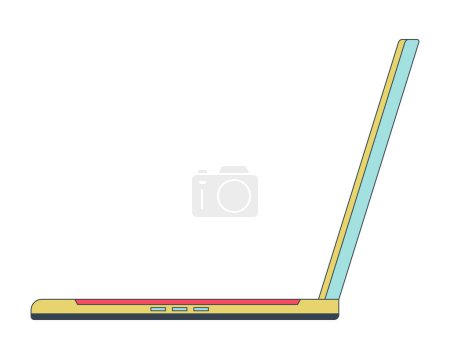 Illustration for Open laptop side view 2D linear cartoon object. Notebook modern technology isolated line vector element white background. Portable computer. Device tech office equipment color flat spot illustration - Royalty Free Image