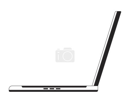 Illustration for Open laptop side view black and white 2D line cartoon object. Notebook modern technology isolated vector outline item. Portable computer. Device tech equipment monochromatic flat spot illustration - Royalty Free Image