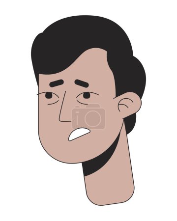 Illustration for South asian young adult man feeling sick 2D linear vector avatar illustration. Exhausted stressing indian guy outline cartoon character face. Flu fatigue flat color user profile image isolated - Royalty Free Image