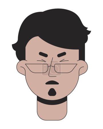 Illustration for Arab eyeglasses man wincing in pain 2D linear vector avatar illustration. Beard middle eastern male outline cartoon character face. Suffering frowning guy flat color user profile image isolated - Royalty Free Image
