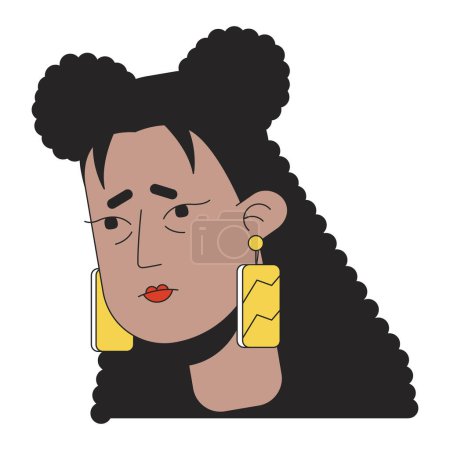 Illustration for Flu latina woman tired 2D linear vector avatar illustration. Hispanic young adult suffering from fatigue outline cartoon character face. Sad girl with earrings flat color user profile image isolated - Royalty Free Image