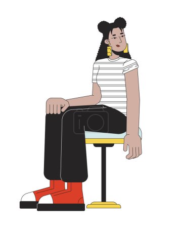 Illustration for Hispanic young woman sitting ready for vaccine 2D linear cartoon character. Latina student girl on doctor visit isolated line vector person white background. Checkup color flat spot illustration - Royalty Free Image
