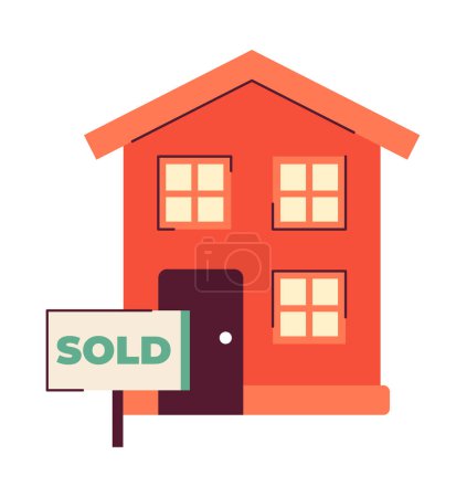 Illustration for House sold real estate sign 2D illustration concept. New home bought. Purchased property isolated cartoon object, white background. Residential building auction metaphor abstract flat vector graphic - Royalty Free Image