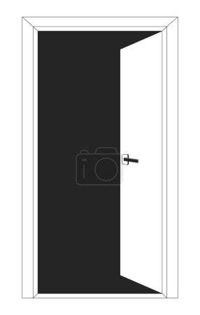 Illustration for Open door black and white 2D line cartoon object. Exit doorway isolated vector outline item. Quit job. Entrance interior. Access. Entranceway. Emergency exit monochromatic flat spot illustration - Royalty Free Image