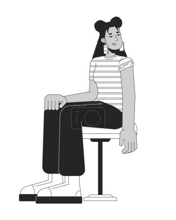 Illustration for Hispanic young woman sitting ready for vaccine black and white 2D line cartoon character. Latina student girl on doctor visit isolated vector outline person. Monochromatic flat spot illustration - Royalty Free Image