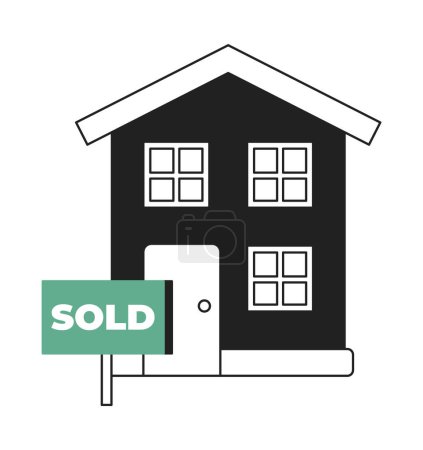 Illustration for House sold real estate sign black and white 2D illustration concept. New home bought. Purchased property isolated cartoon outline object. Residential building auction metaphor monochrome vector art - Royalty Free Image