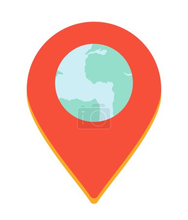 Illustration for Planet earth location pinpoint 2D cartoon object. Discovering traveling pin isolated vector item white background. World map exploration. Globe direction navigation color flat spot illustration - Royalty Free Image