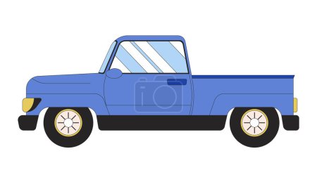 Illustration for Car side view 2D linear cartoon object. Transport auto. Driving motor vehicle isolated line vector element white background. Van truck pick-up. Automobile pickup color flat spot illustration - Royalty Free Image