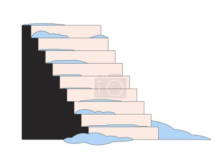 Illustration for Slippery outdoor stairs after snow 2D linear cartoon object. Icy steps in winter isolated line vector element white background. Snow covered staircase wintertime color flat spot illustration - Royalty Free Image