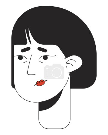 Ilustración de Enfermo adulto asiático mujer labios rojos 2D vector lineal avatar ilustración. La gripe femenina coreana delinea la cara del personaje de dibujos animados. Náuseas, ansiedad sensación de color plano perfil de usuario imagen aislada - Imagen libre de derechos