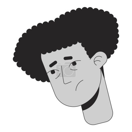 Illustration for Sick hispanic young adult man black and white 2D vector avatar illustration. Sad hanging head male latin american outline cartoon character face isolated. Guy suffering ill flat user profile image - Royalty Free Image