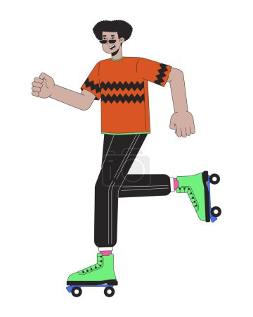 Ilustración de 80s skater línea de patinaje ilustración plana de dibujos animados. Hispano fresco chico patinaje 2D carácter lineal aislado sobre fondo blanco. Ochenta retro. Nostalgia escena de la moda vector de imagen de color - Imagen libre de derechos