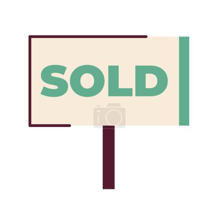 Illustration for Sold house signboard real estate 2D cartoon object. Bought home. Realtor realestate sign isolated vector item white background. Purchased property. Realty yard sign color flat spot illustration - Royalty Free Image