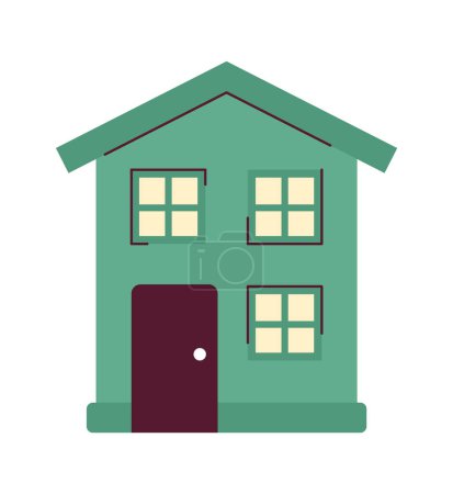 Illustration for 2 storey house 2D cartoon object. Suburban home. Neighborhood two-story isolated vector item white background. Building real estate. Modern residential architecture color flat spot illustration - Royalty Free Image